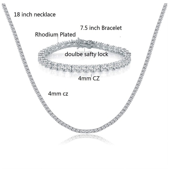 18K White Gold Plated Bracelet and Necklace Sets - Picture 2 of 7